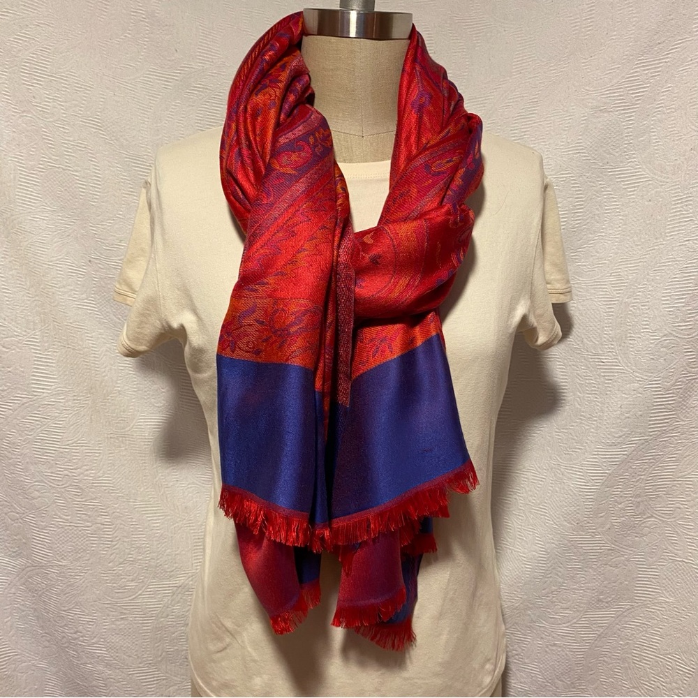 Pure silk red jacquard red paisley shawl/wrap/scarf